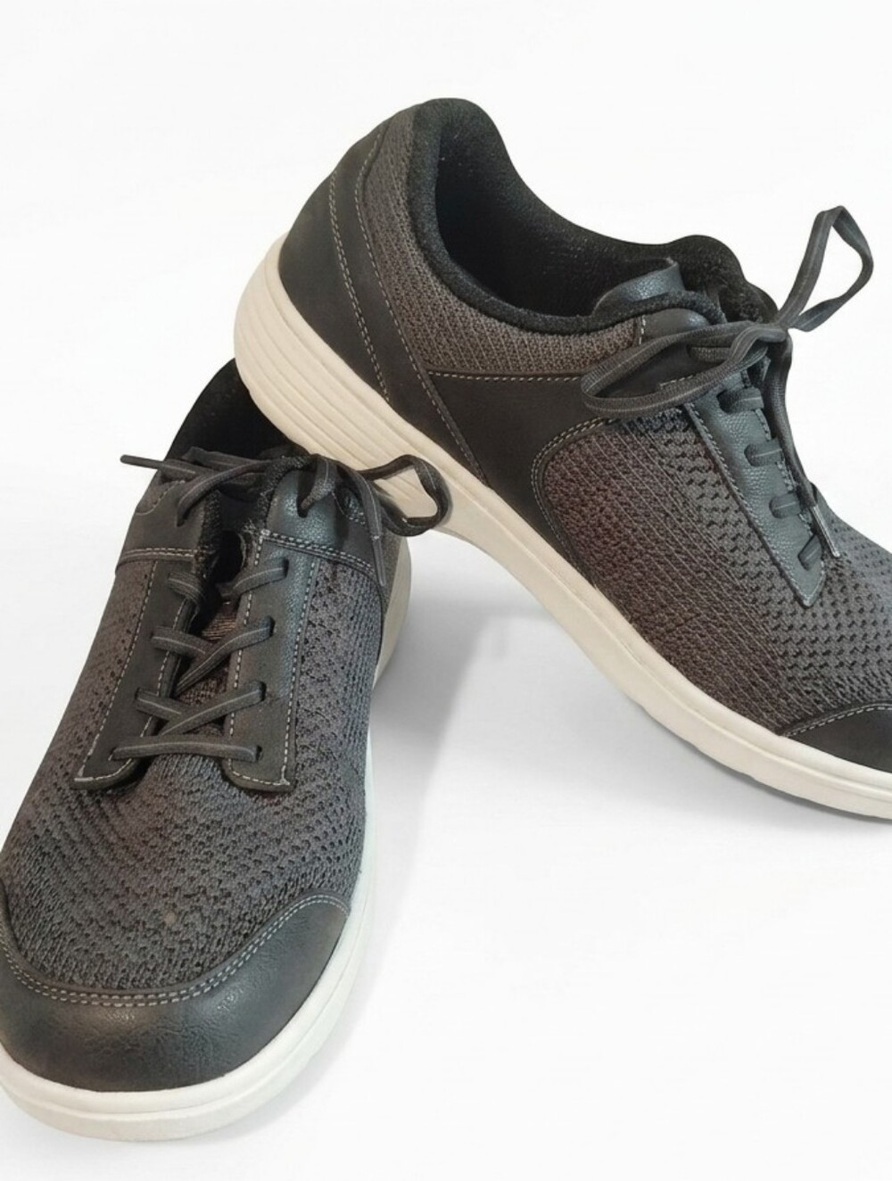 Orthofeet Men's 10.5 Wide (2E) Black Mesh Leather Athletic Walking Shoes